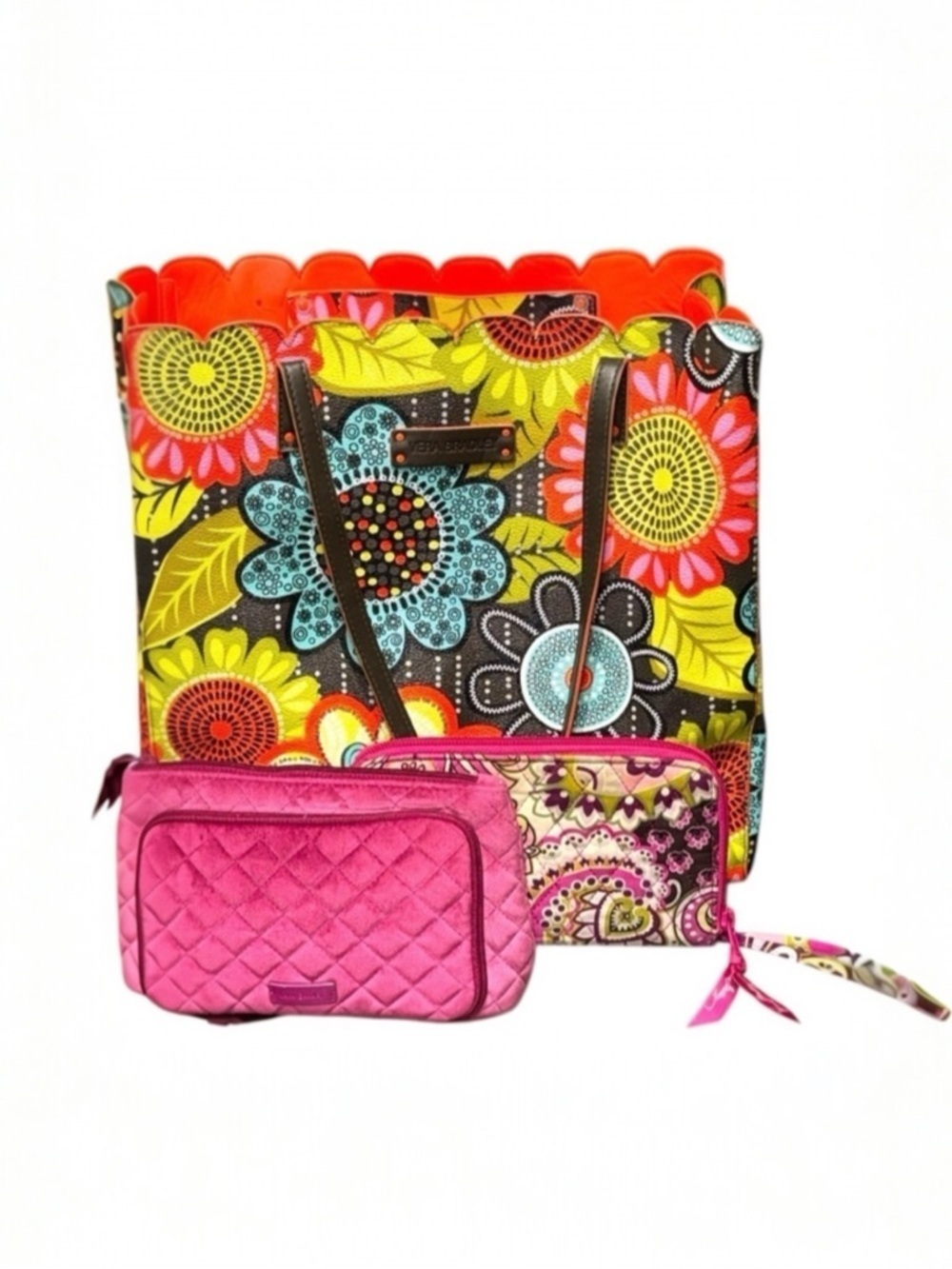 Vera Bradley ‘Flower Shower’ Tote Set + Rosy Orchid Pink Cosmetic Bag & Wallet